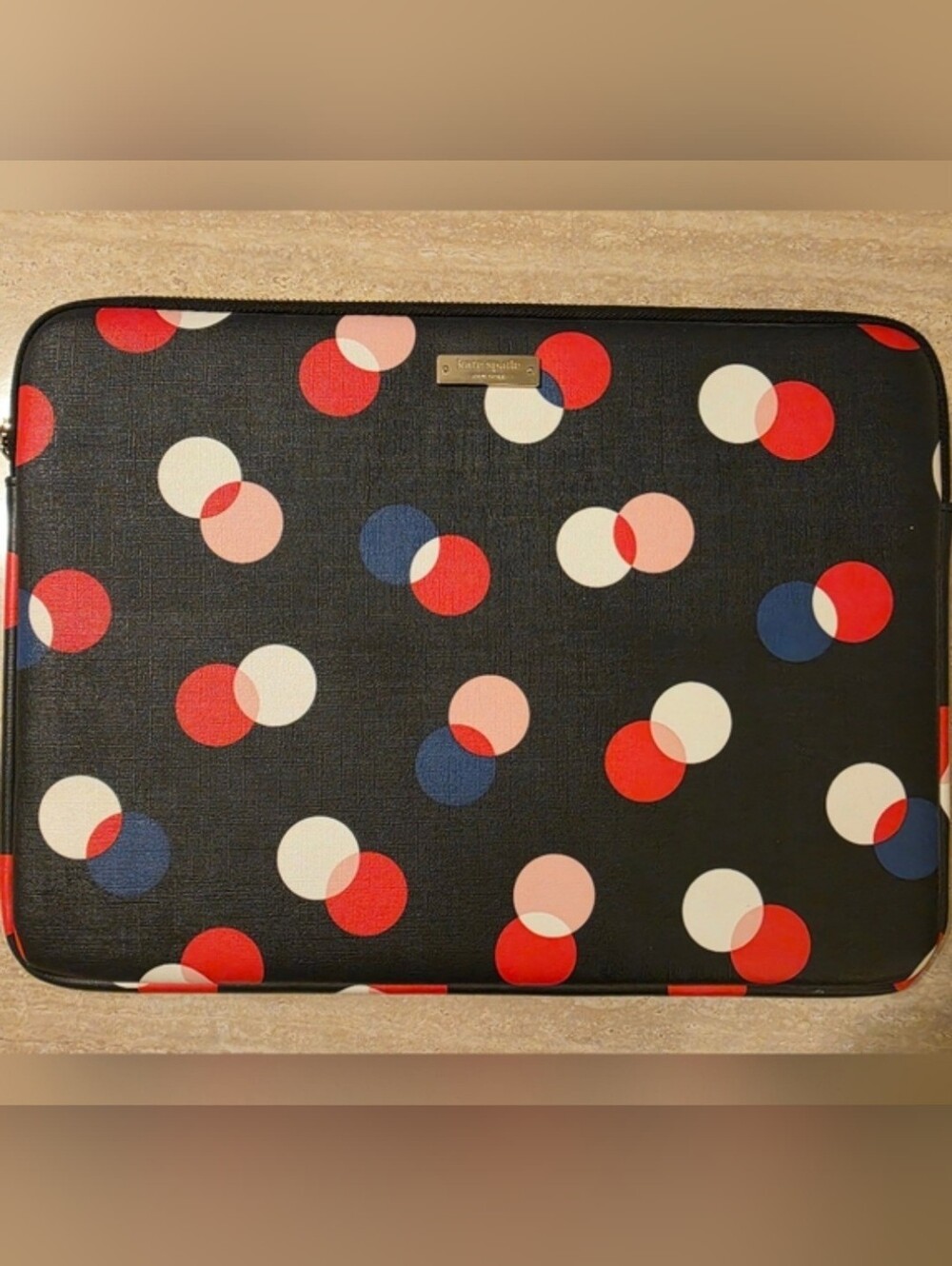Kate Spade Black & Multicolor Polka Dot Zippered Laptop Sleeve/Case EUC